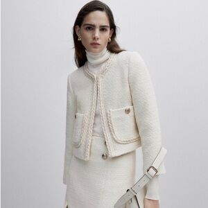 MASSIMO DUTTI STUDIO Cropped Textured Wool Blend Jacket Size XS